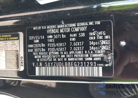 2014 Hyundai Santa Fe Sport 2.4L z USA, uszkodzony, nr VIN 5XYZUDLB8EG231293